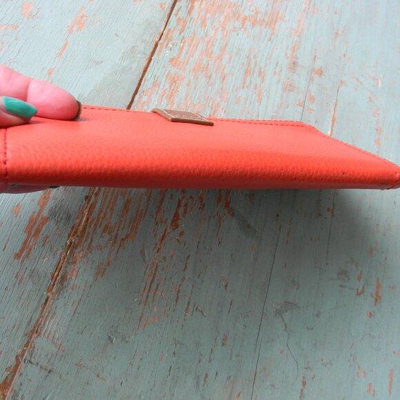 Fossil Keely Tab Clutch Wallet Coral/BROWN LEATHER LARGE - Picture 5 of 9